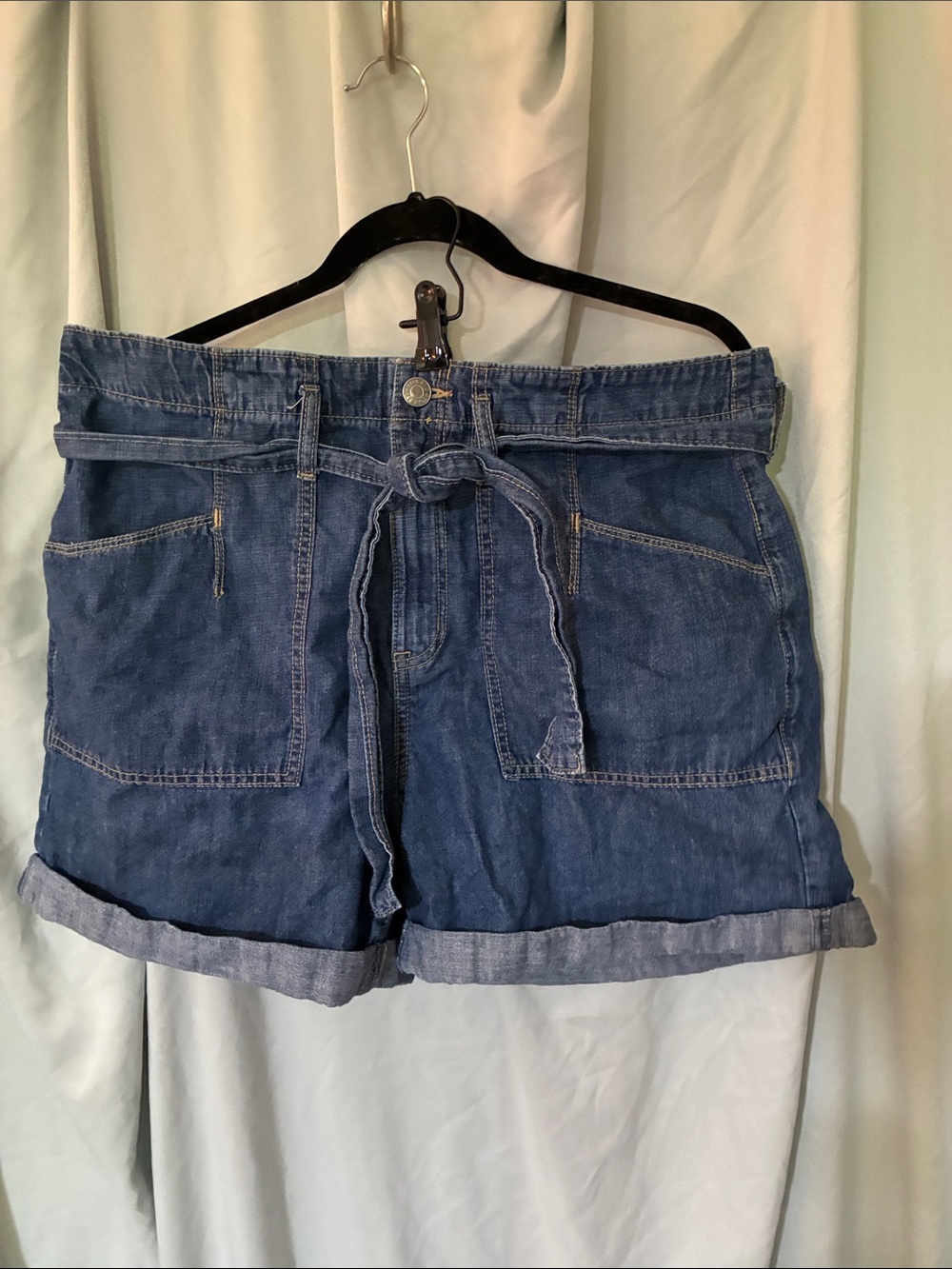 torrid Dark Blue Paperbag Waist Denim Shorts with Tie